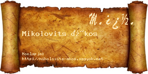 Mikolovits Ákos névjegykártya